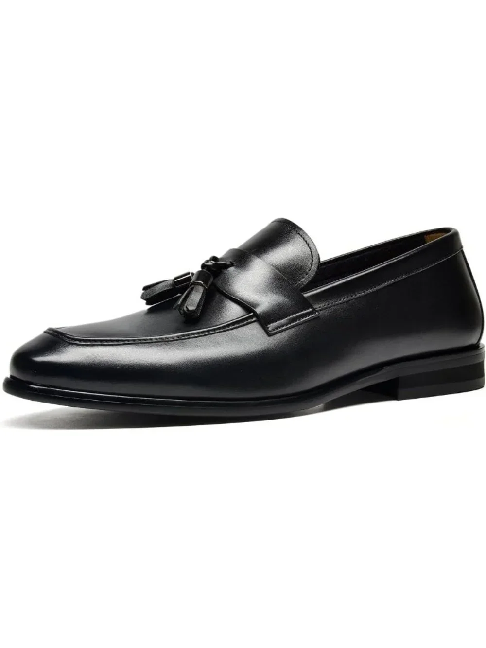 Women's Black Leather Loafers Dress Slip On Tassel Loafer Shoes Business Causal